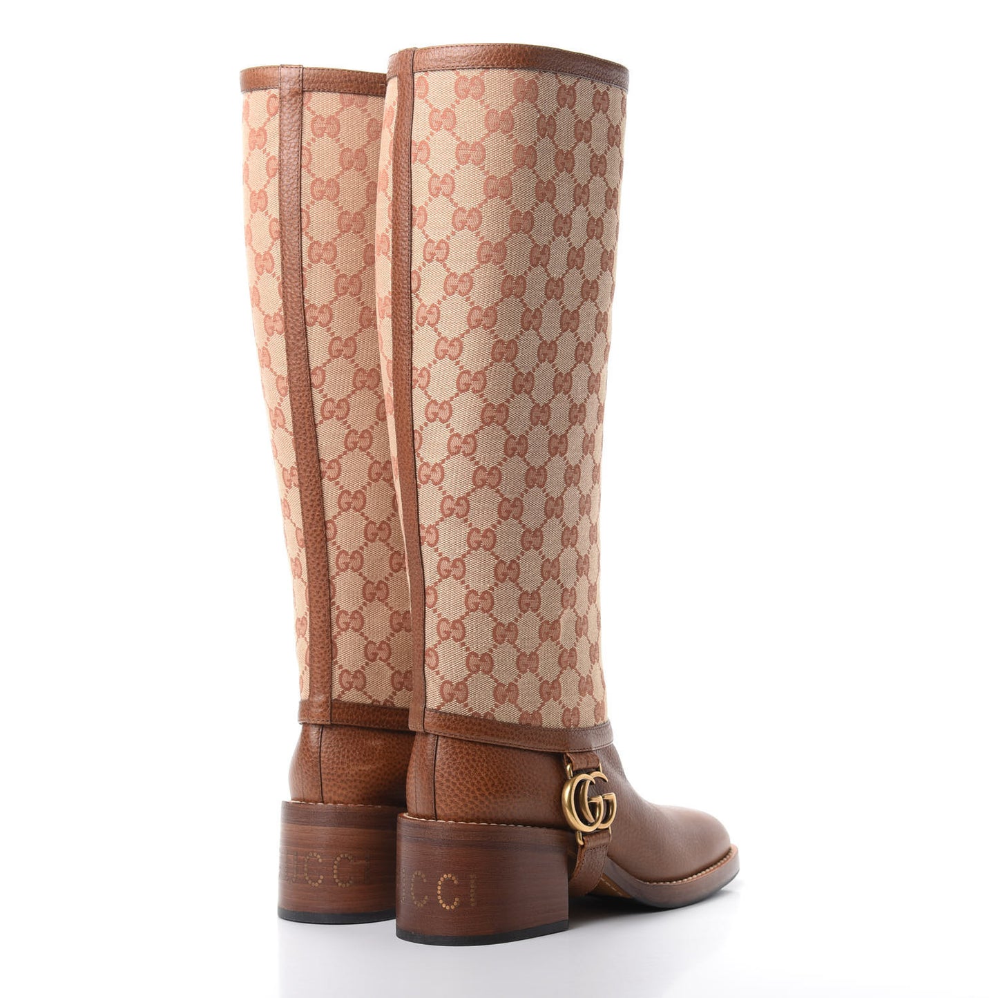 GG Monogram Calfskin Lola Tall Boots 38 Beige Ruggine Cuir