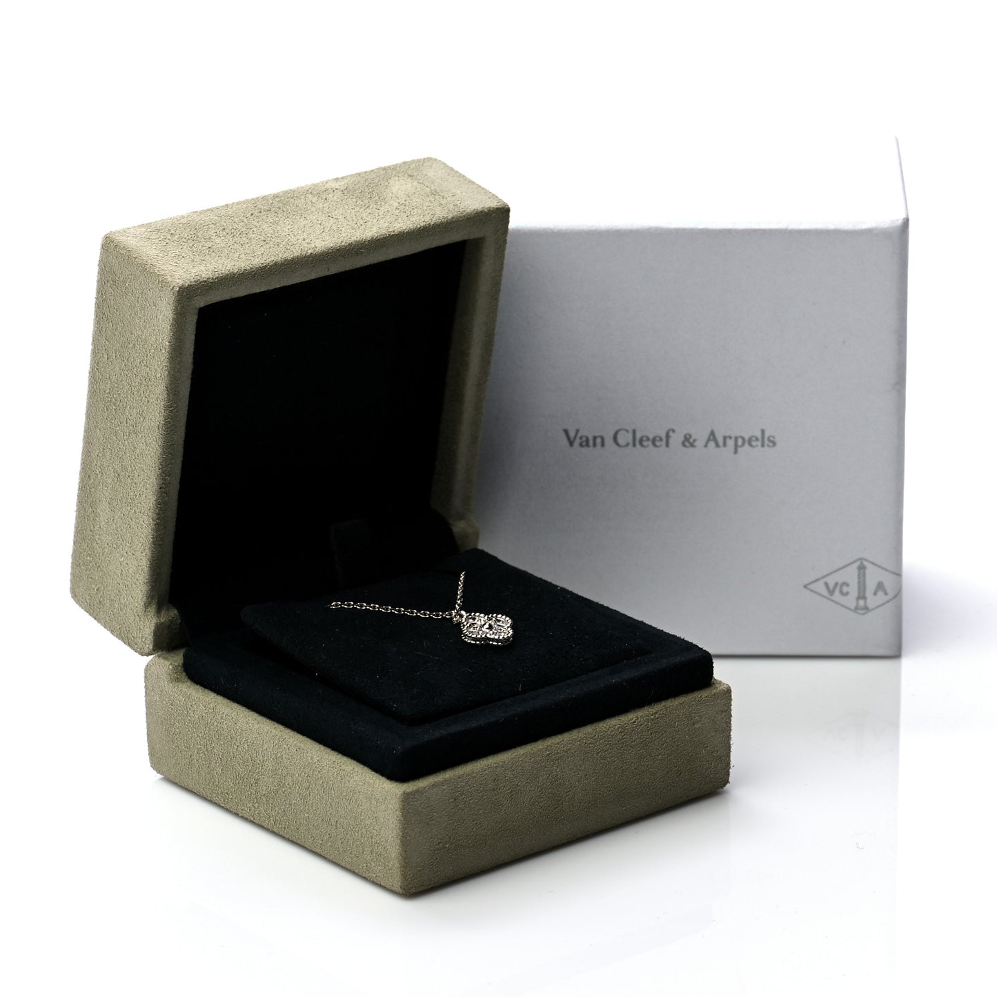 18K White Gold Diamond Sweet Alhambra Pendant Necklace