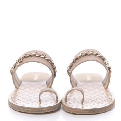 Chanel Calfskin Chain CC Logo Toe Ring Sandals 37 Beige 2 of 9