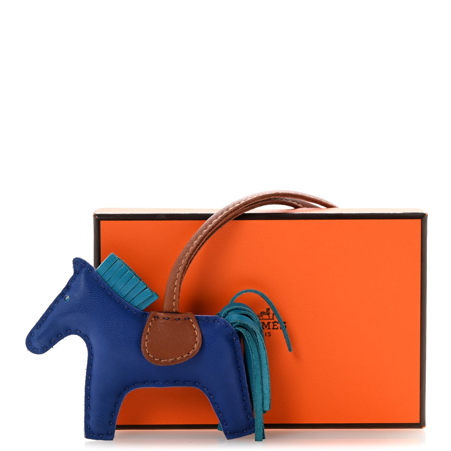 Hermes Milo Lambskin Grigri Rodeo Horse Bag Charm PM Fauve Blue