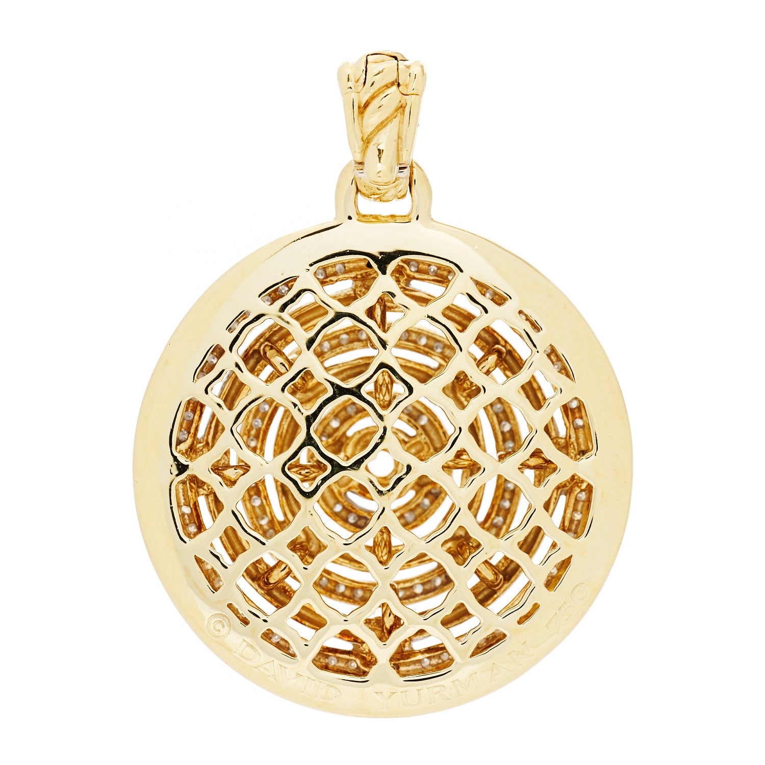 David Yurman 18K Yellow Gold Diamond Labyrinth Disc Enhancer Pendant 3 of 4