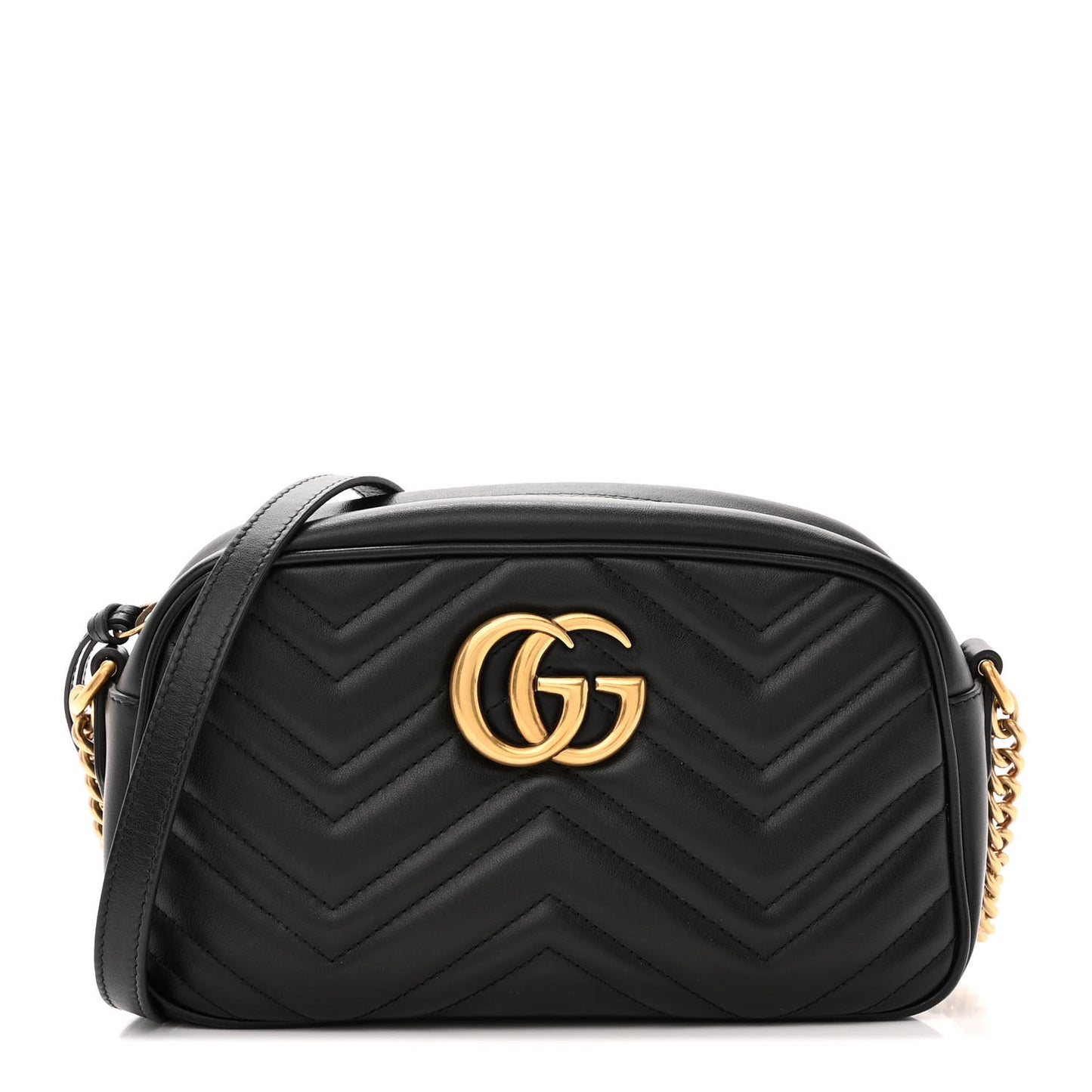 Calfskin Matelasse Small GG Marmont Chain Shoulder Bag Black