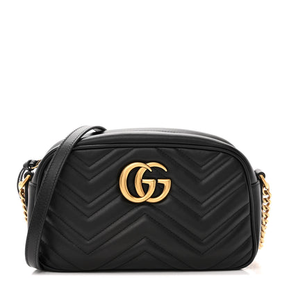 Gucci Calfskin Matelasse Small GG Marmont Chain Shoulder Bag Black 1 of 12