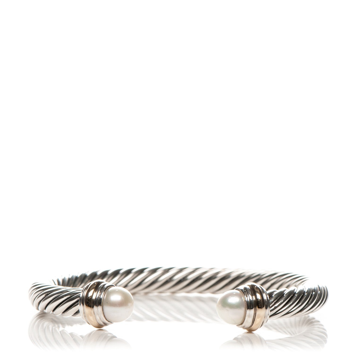 David Yurman Sterling Silver 18K Yellow Gold Pearl 7mm Cable Classics Bracelet 1 of 5