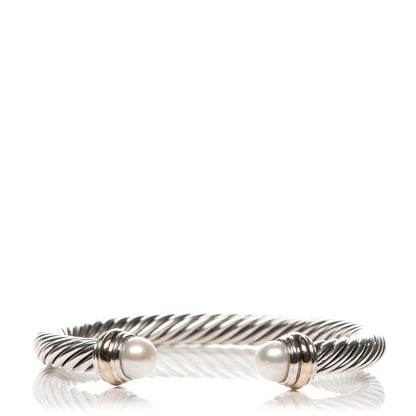 David Yurman Sterling Silver 18K Yellow Gold Pearl 7mm Cable Classics Bracelet 1 of 5