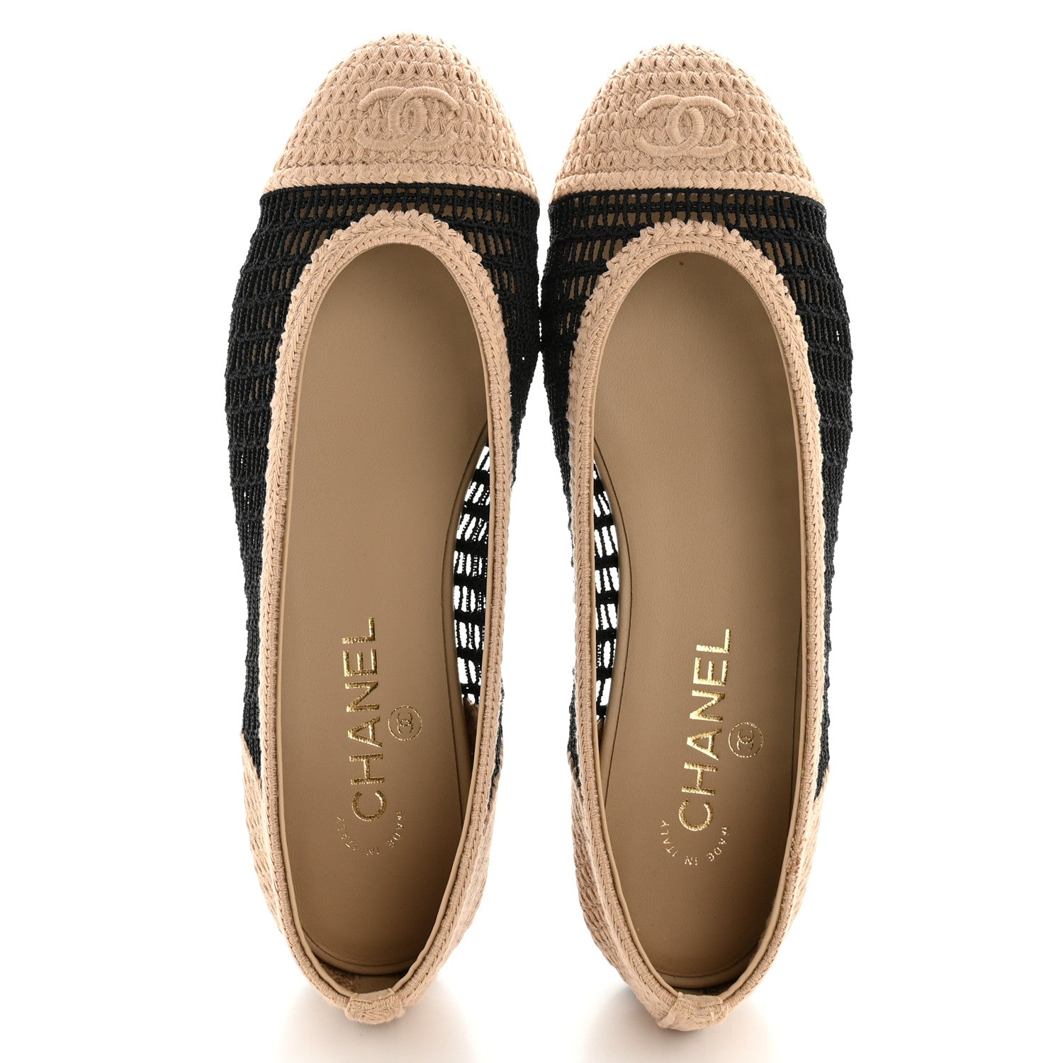 Chanel Raffia Cap Toe Ballerina Flats 40 Black Beige 2 of 10