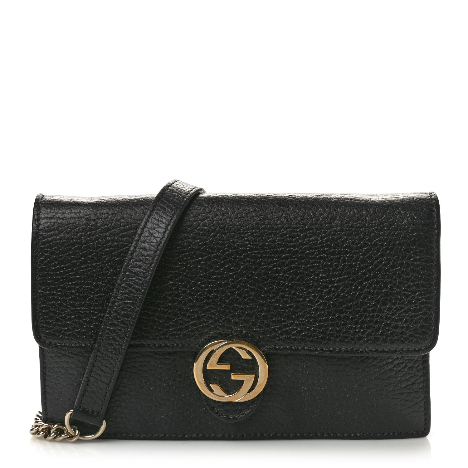 Gucci Dollar Calfskin Interlocking G Chain Wallet Black 1 of 9