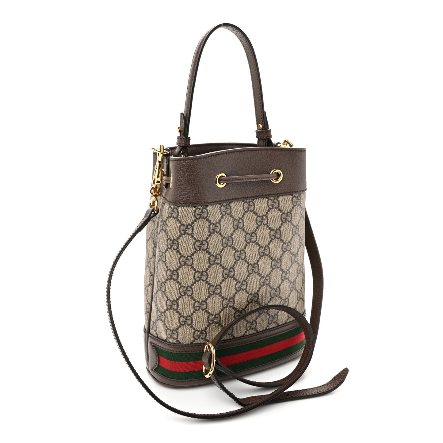 GG Supreme Monogram Web Small Ophidia Bucket Bag Brown