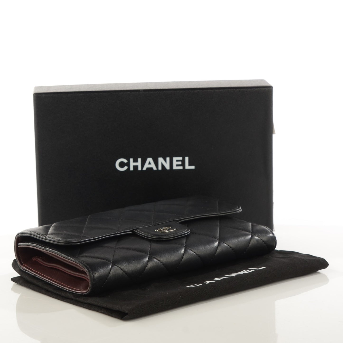Lambskin Quilted Large Flap Wallet Black