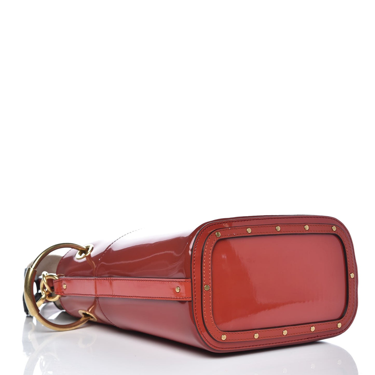 Patent Calfskin Small Roy Bucket Bag Earthy Red