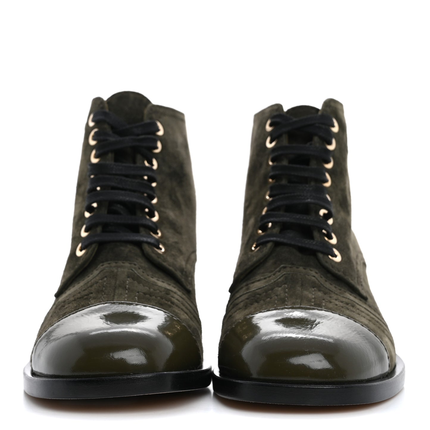 Suede Patent Cap Toe CC Boots 35.5 Khaki
