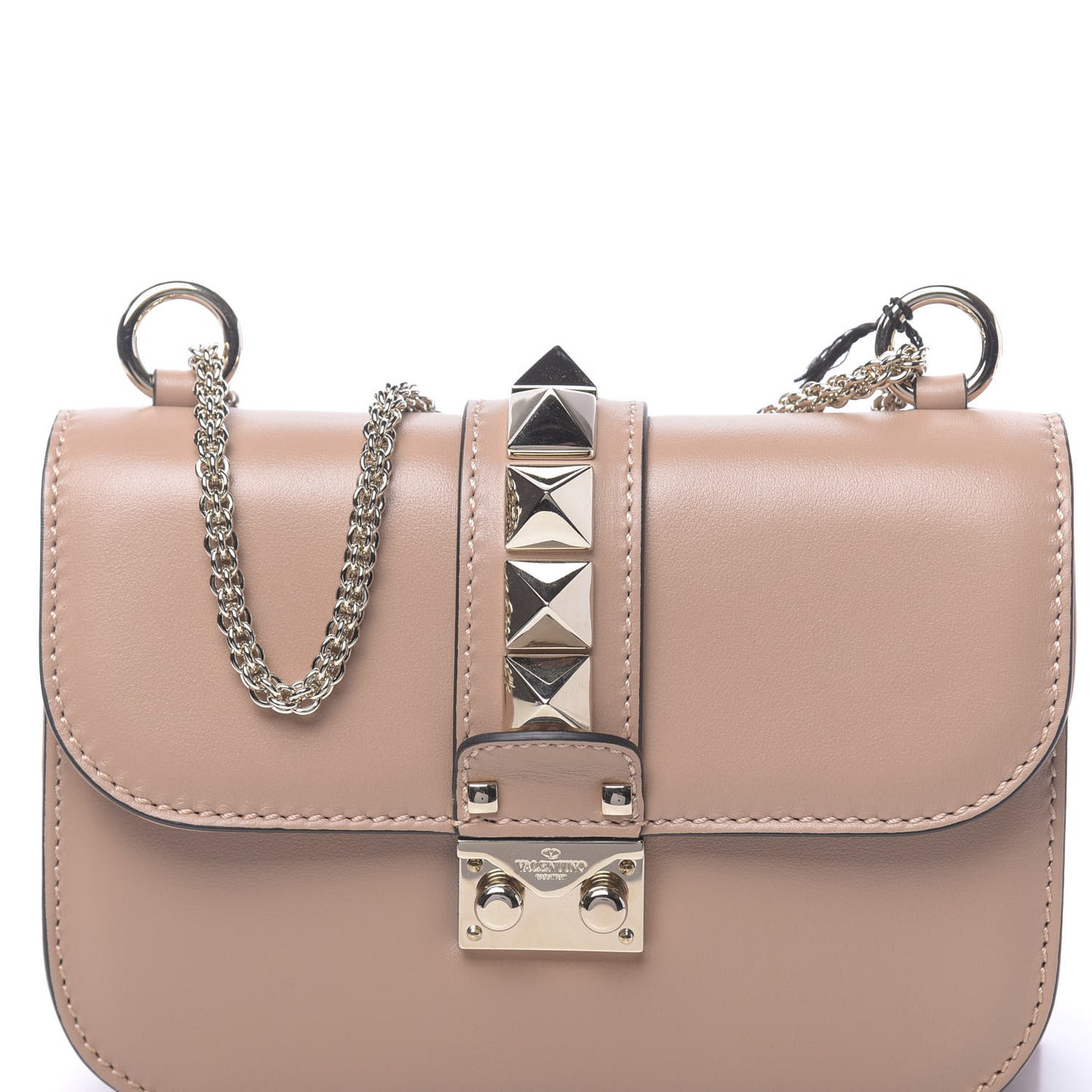 Vitello Small Glam Lock Rockstud Flap Soft Noisette