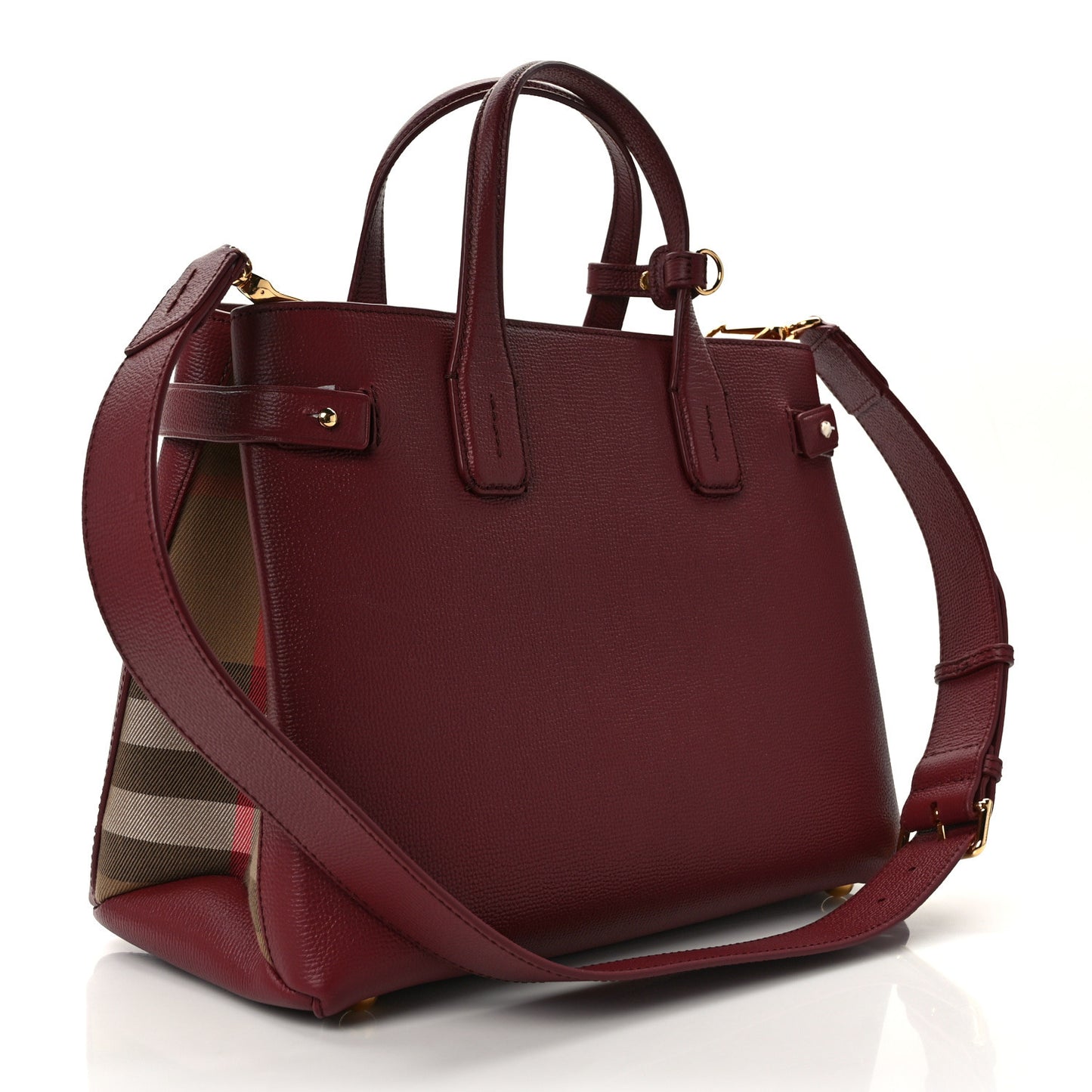 Grainy Calfskin House Check Medium Banner Tote Mahogany Red