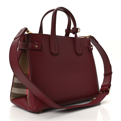 Burberry Grainy Calfskin House Check Medium Banner Tote Mahogany Red 3 of 11