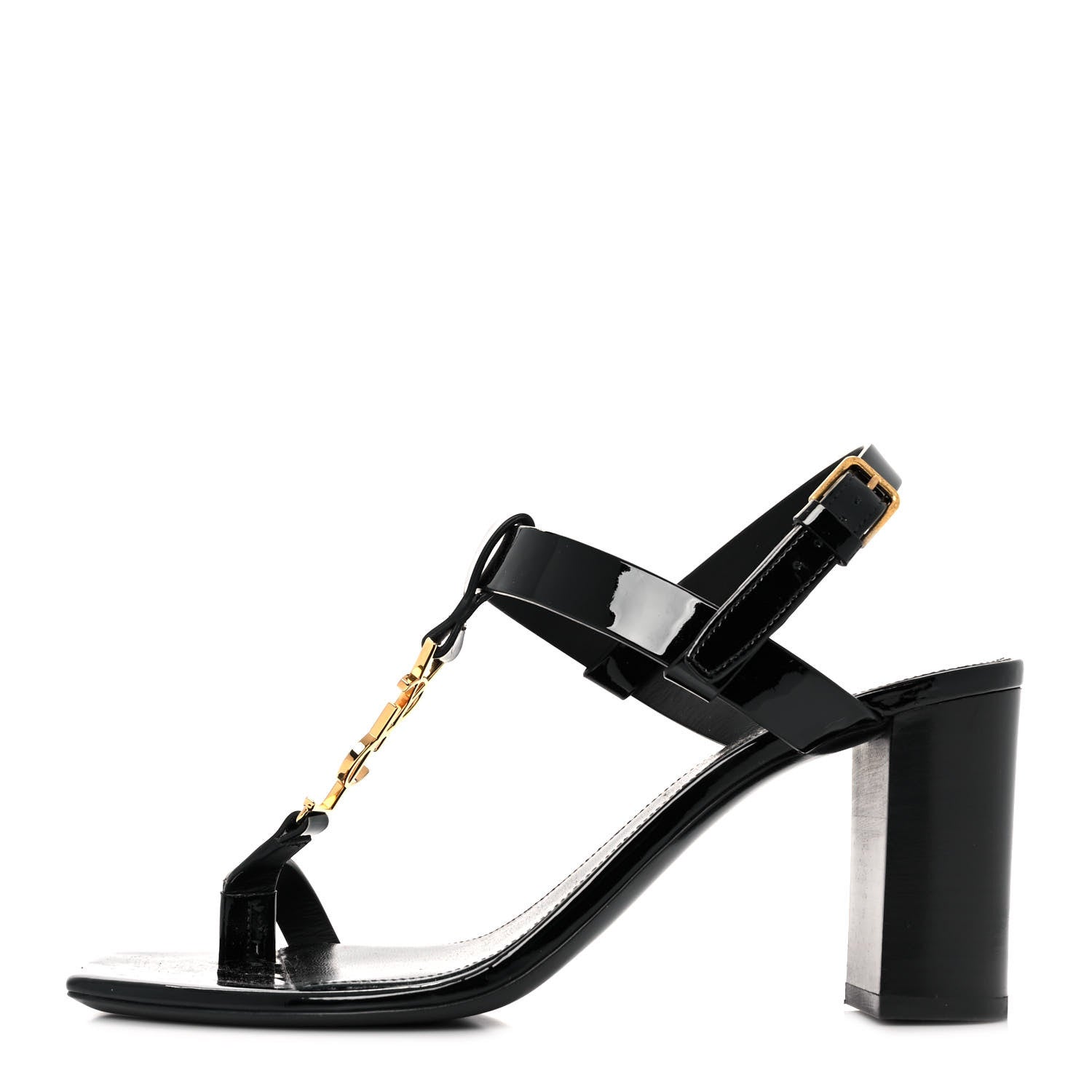 Saint Laurent Patent Calfskin Cassandra 75 Sandals 38 Black 1 of 9