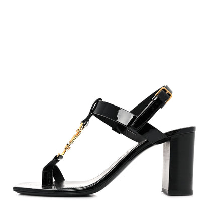 Saint Laurent Patent Calfskin Cassandra 75 Sandals 38 Black 1 of 9
