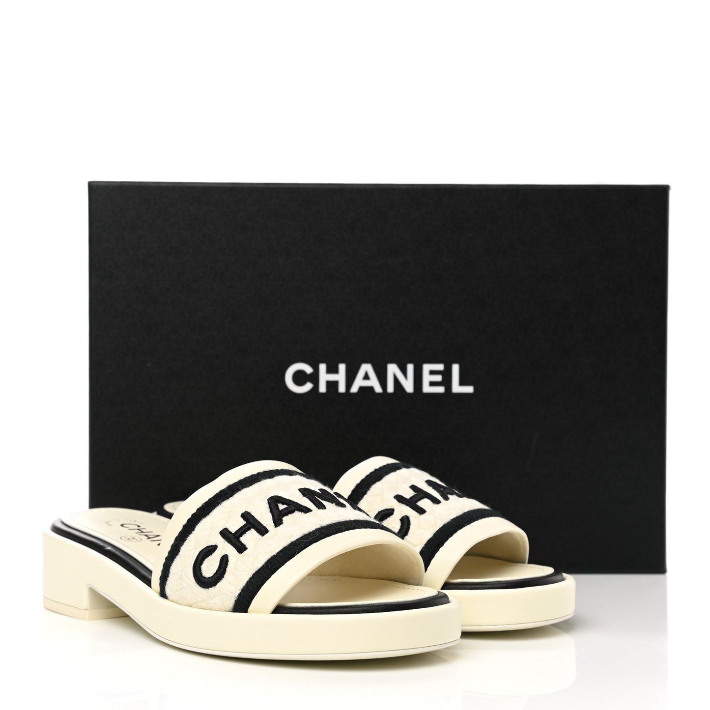 Lambskin Embroidered Logo Mules 35 Ivory Black