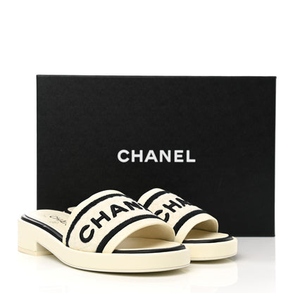 Chanel Lambskin Embroidered Logo Mules 35 Ivory Black 9 of 9