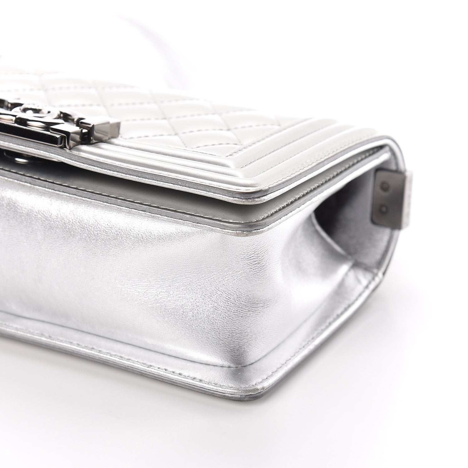 Chanel Metallic Patent Calfskin Quilted Small Boy Flap Silver 9 of 12