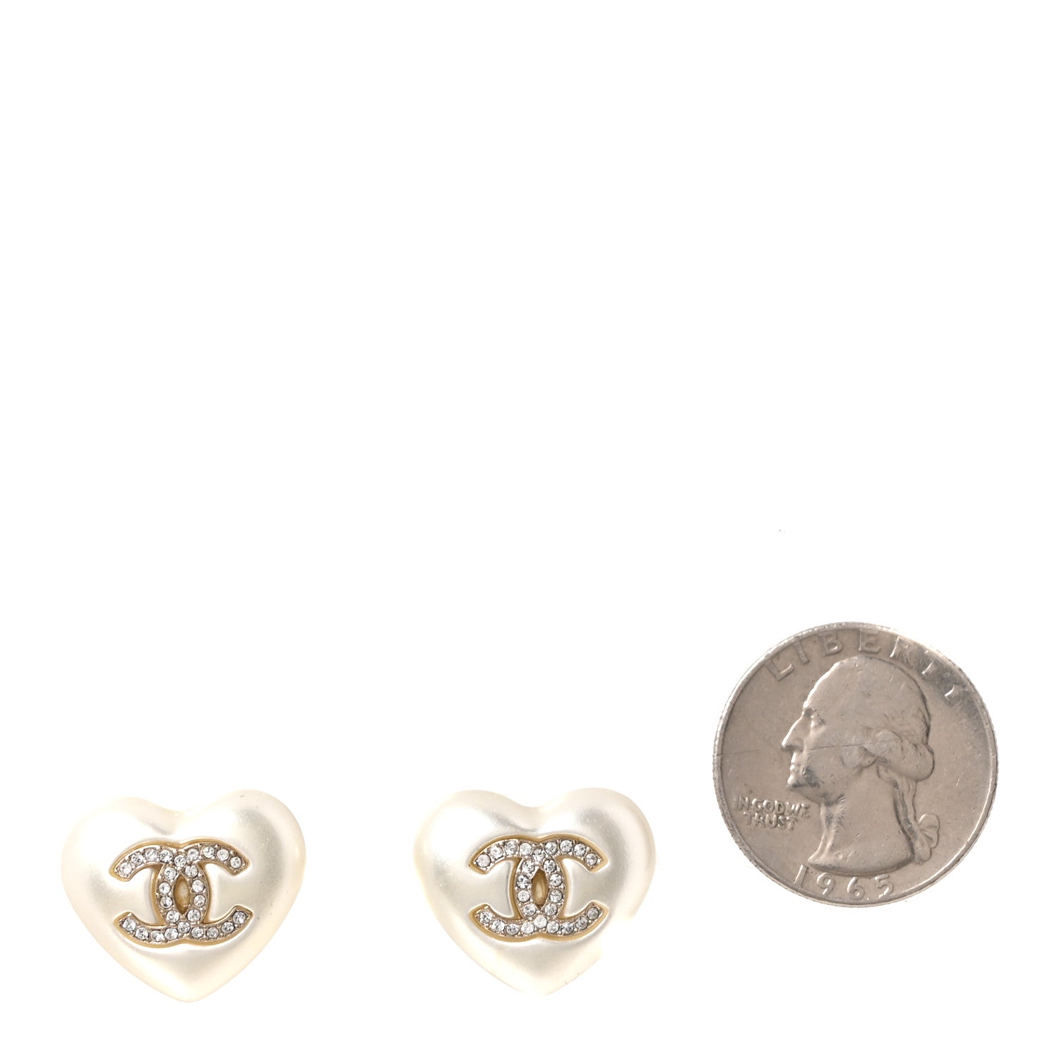 Chanel Pearl Crystal CC Heart Earrings Gold 2 of 5