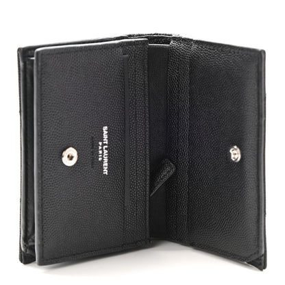 Saint Laurent Grain De Poudre Matelasse Chevron Monogram Card Case Black 5 of 7