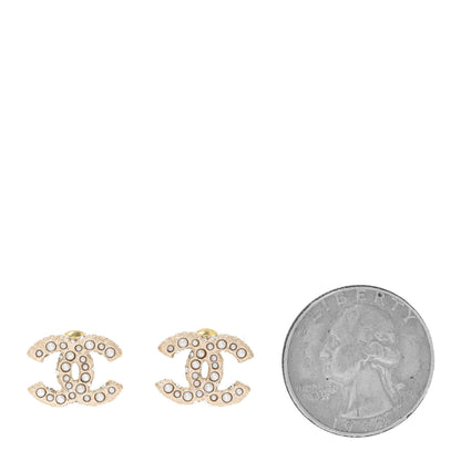 Chanel Metal Graduated Pearl Crystal CC Earrings Gold 2 of 5