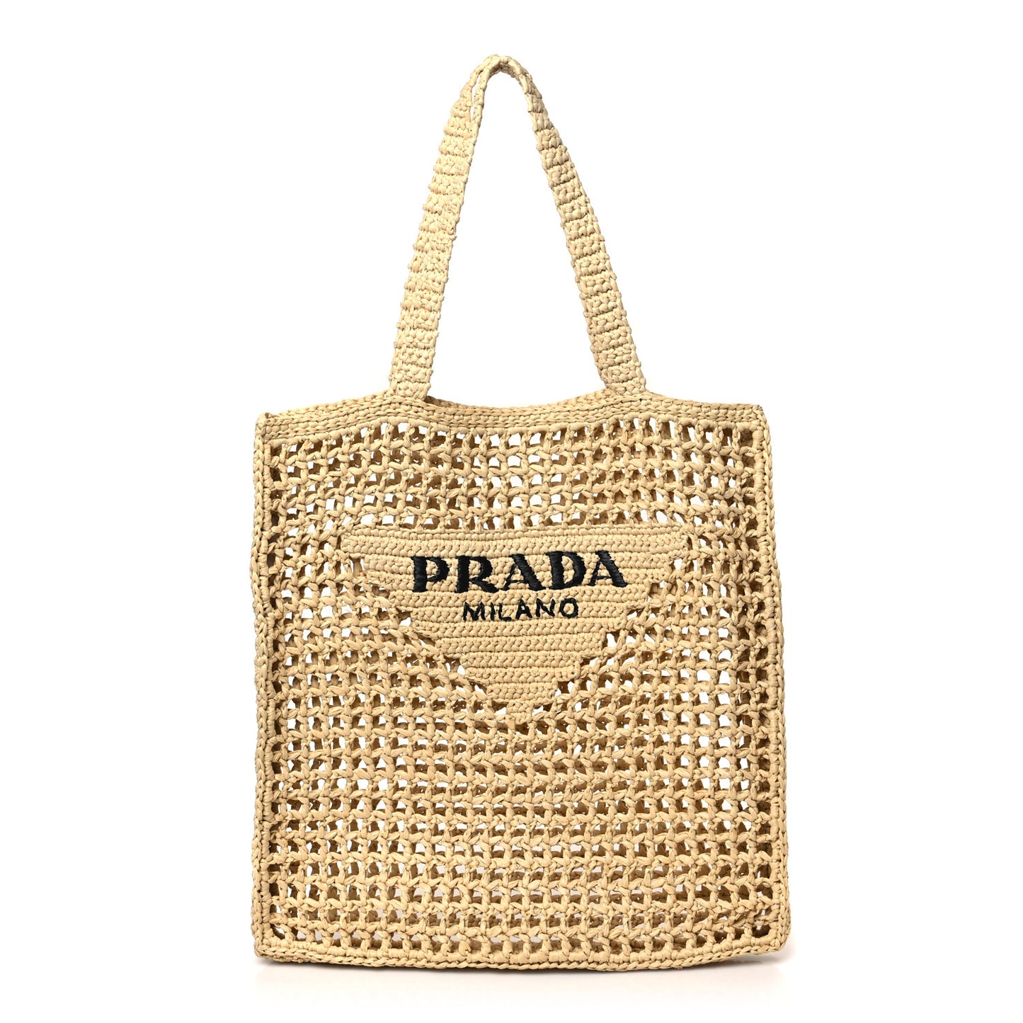 Yarn Raffia Effect Crochet Logo Embroidered Tote Bag Naturale