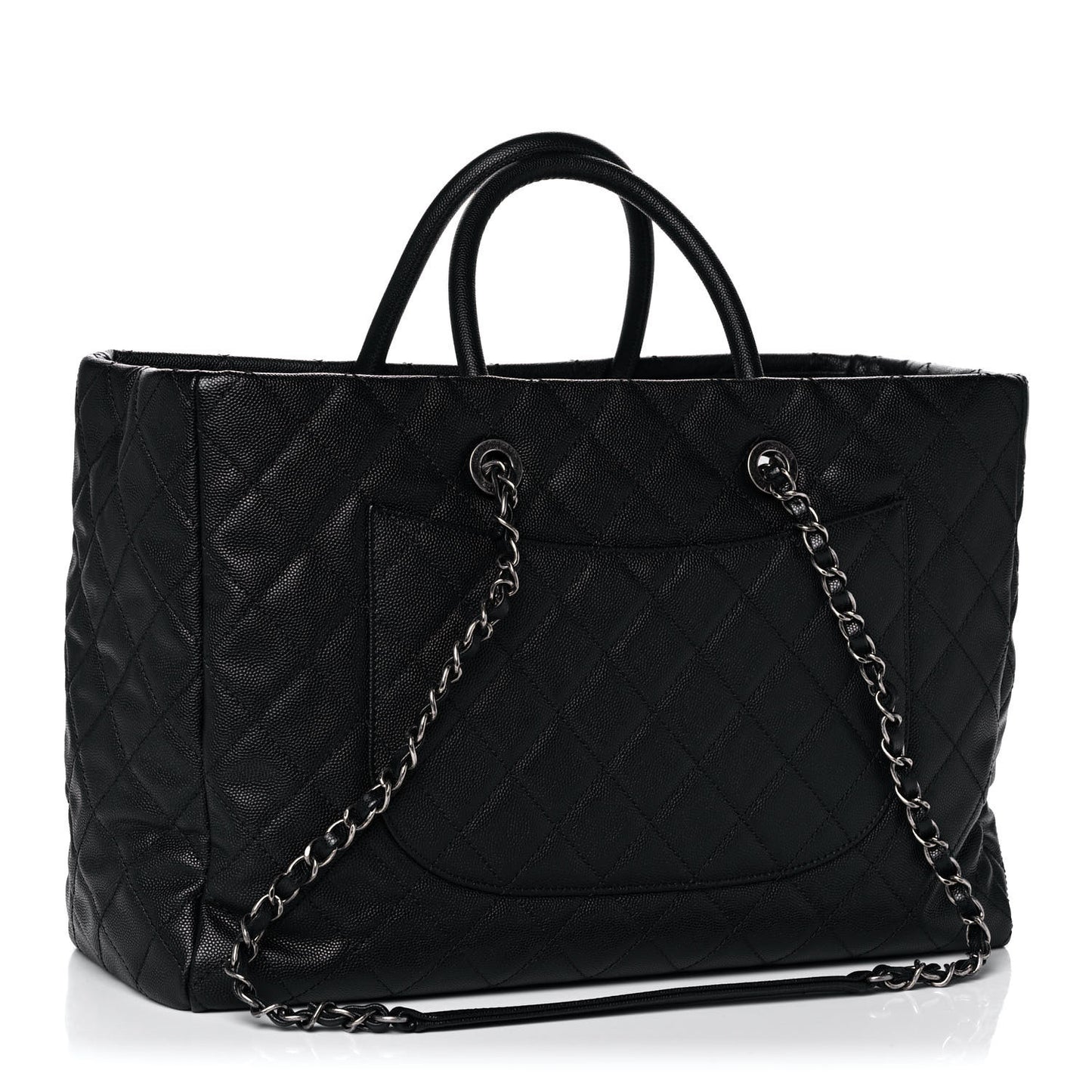 Caviar Quilted Large Coco Handle Shopping Tote Black