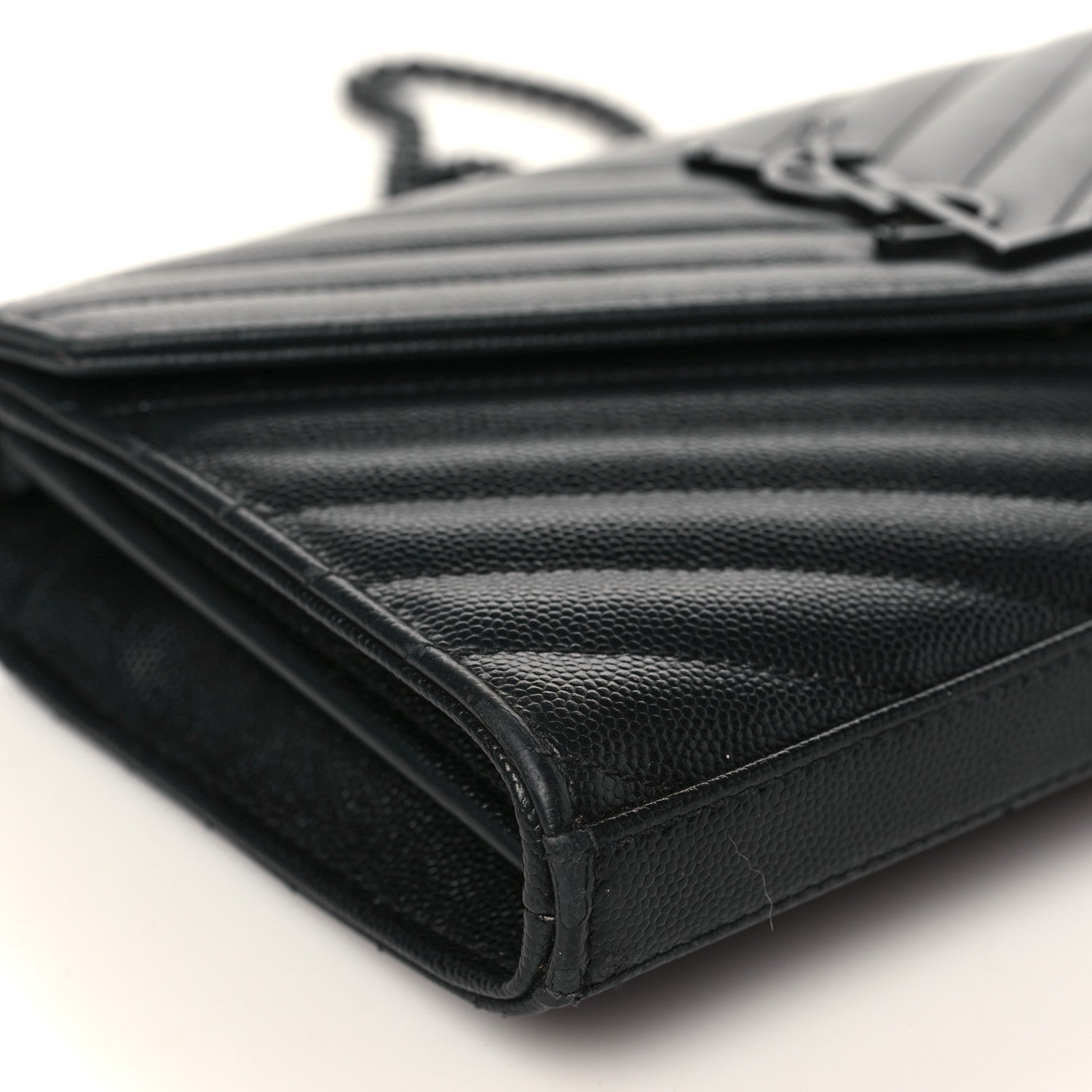 Saint Laurent Grain De Poudre Matelasse Chevron Monogram Chain Wallet Black 6 of 8