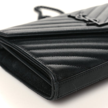 Saint Laurent Grain De Poudre Matelasse Chevron Monogram Chain Wallet Black 6 of 8