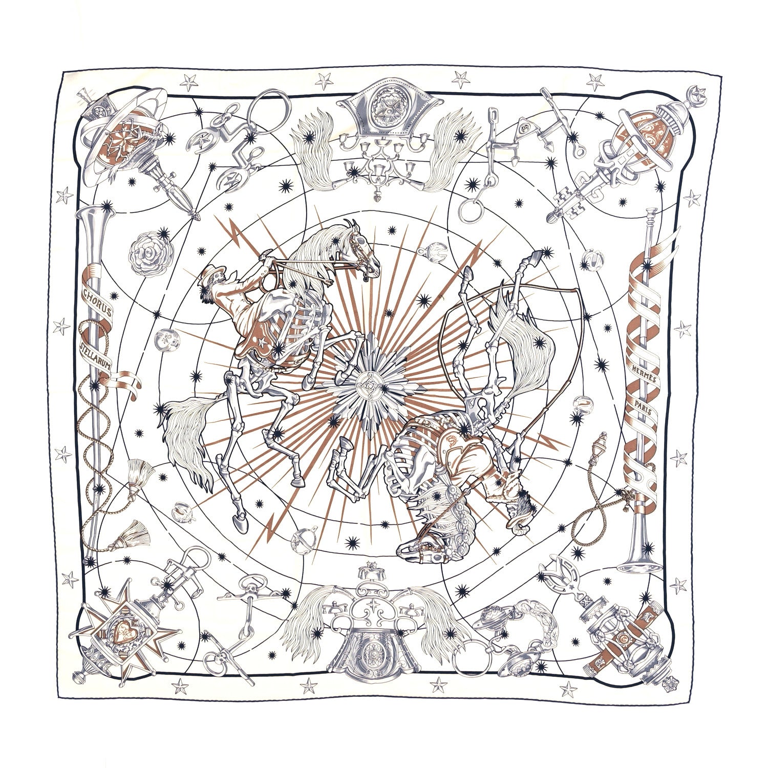 Hermes Cashmere Silk Chorus Stellarum Shawl 140 Blanc Marine Beige Rose 1 of 4