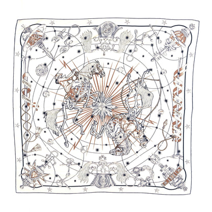 Hermes Cashmere Silk Chorus Stellarum Shawl 140 Blanc Marine Beige Rose 1 of 4