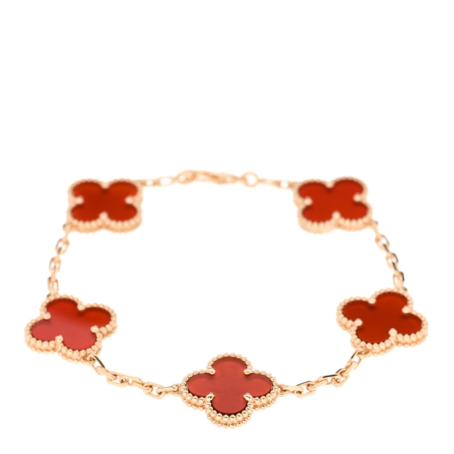 18K Yellow Gold Carnelian 5 Motifs Vintage Alhambra Bracelet