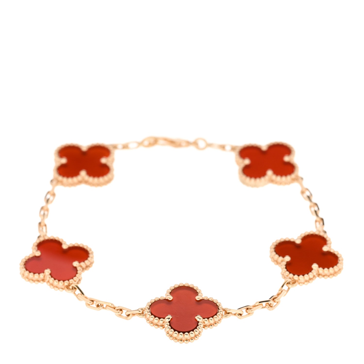 Van Cleef & Arpels 18K Yellow Gold Carnelian 5 Motifs Vintage Alhambra Bracelet 1 of 6