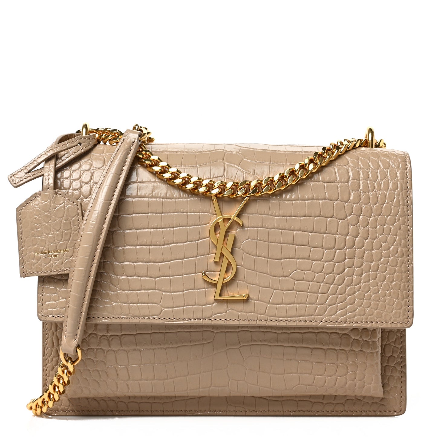 Calfskin Crocodile Embossed Medium Monogram Sunset Dark Beige