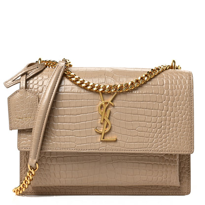 Saint Laurent Calfskin Crocodile Embossed Medium Monogram Sunset Dark Beige 1 of 8