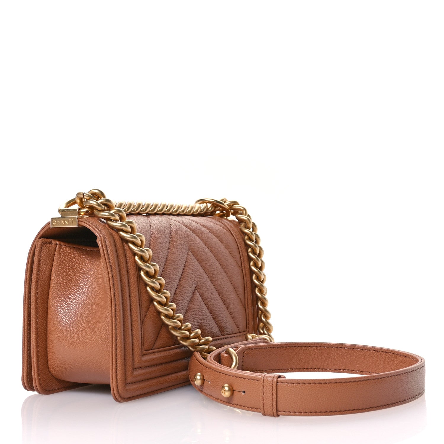 Chanel Caviar Chevron Quilted Small Boy Flap Brown 3 of 10