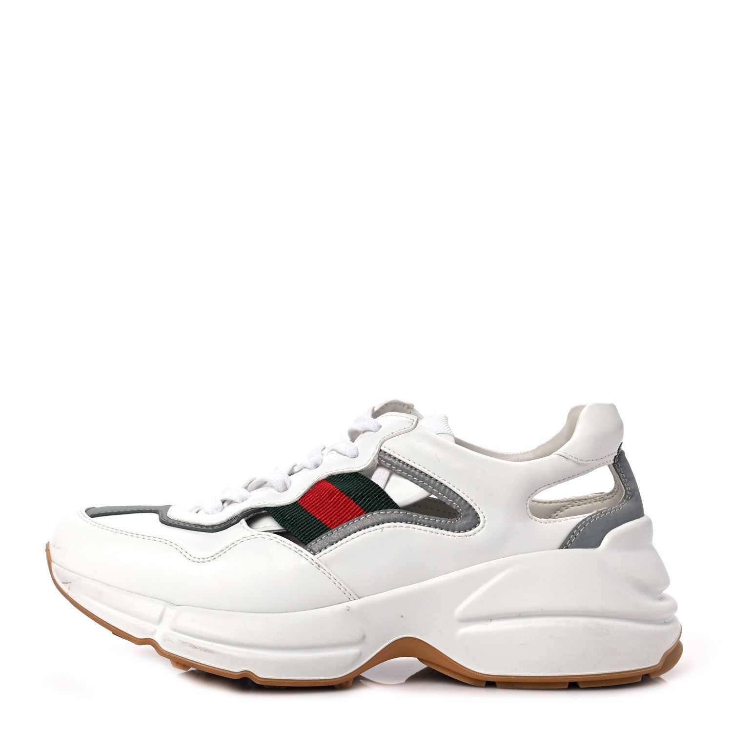 Gucci Demetra Web Womens Rhyton Cut Out Sneakers 39.5 Great White Grey 1 of 8
