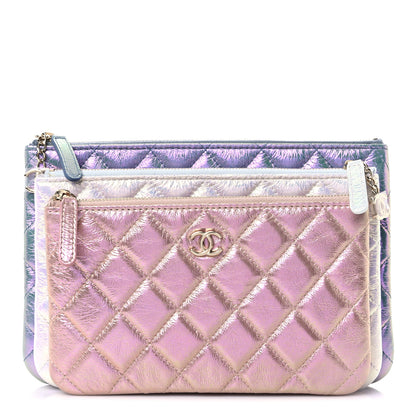Chanel Iridescent Crumpled Calfskin Trio Cosmetic Case Blue Pink Ivory 1 of 12
