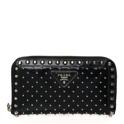 Prada Spazzolato Studded Zip Around Wallet Black 1 of 7