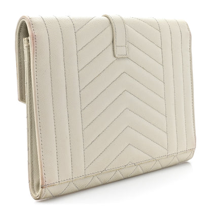 Saint Laurent Grain De Poudre Textured Mixed Matelasse Triquilt Monogram Clutch Blanc Vintage 3 of 19