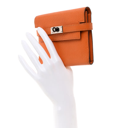 Hermes Chevre Mysore Kelly Compact Wallet Orange 3 of 12