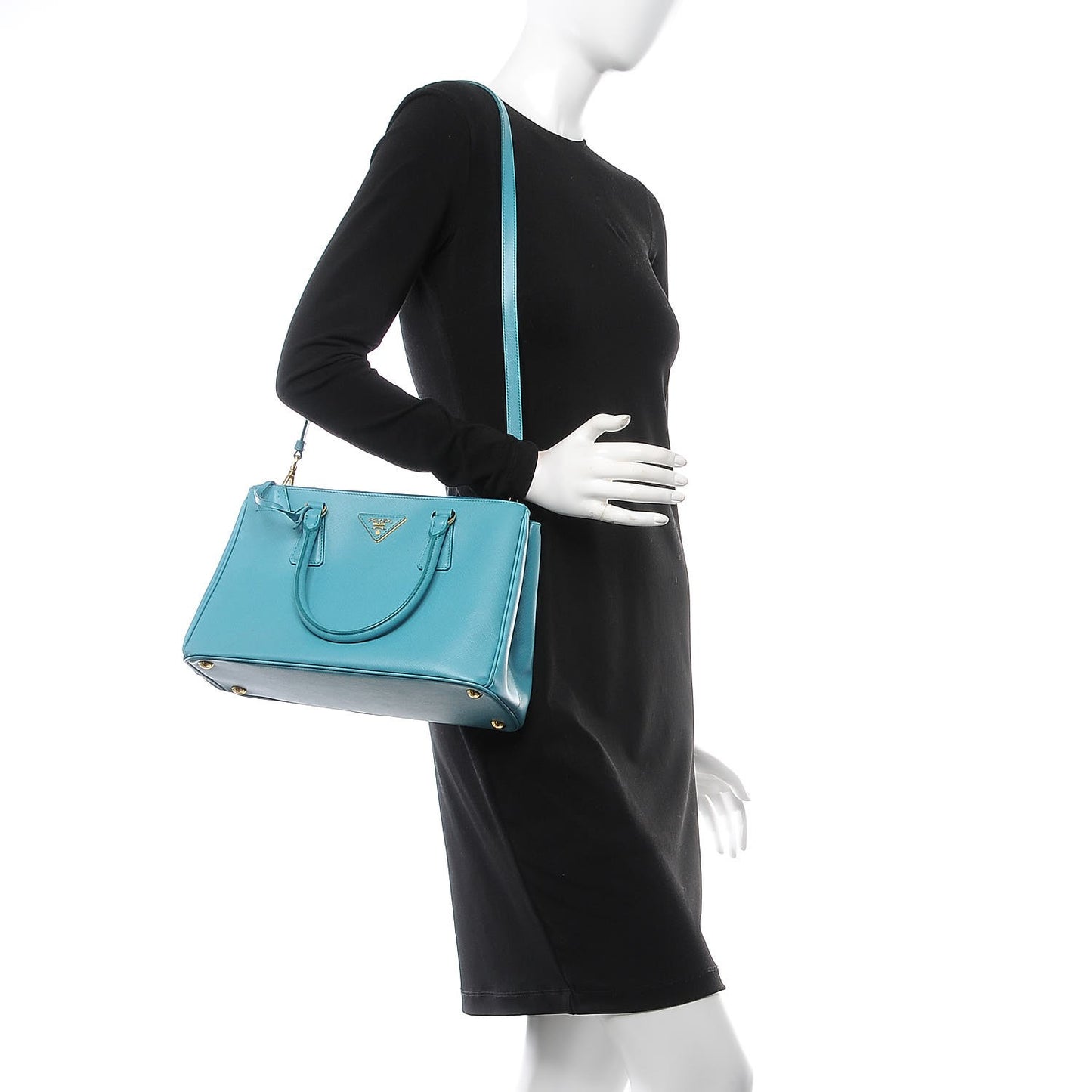 Saffiano Galleria Small Double Zip Tote Turchese