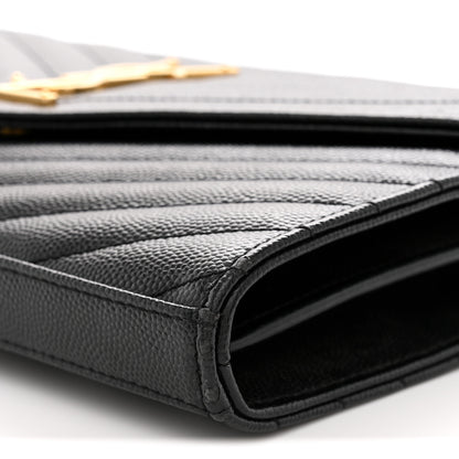 Saint Laurent Grain De Poudre Matelasse Chevron Monogram Chain Wallet Black 10 of 10