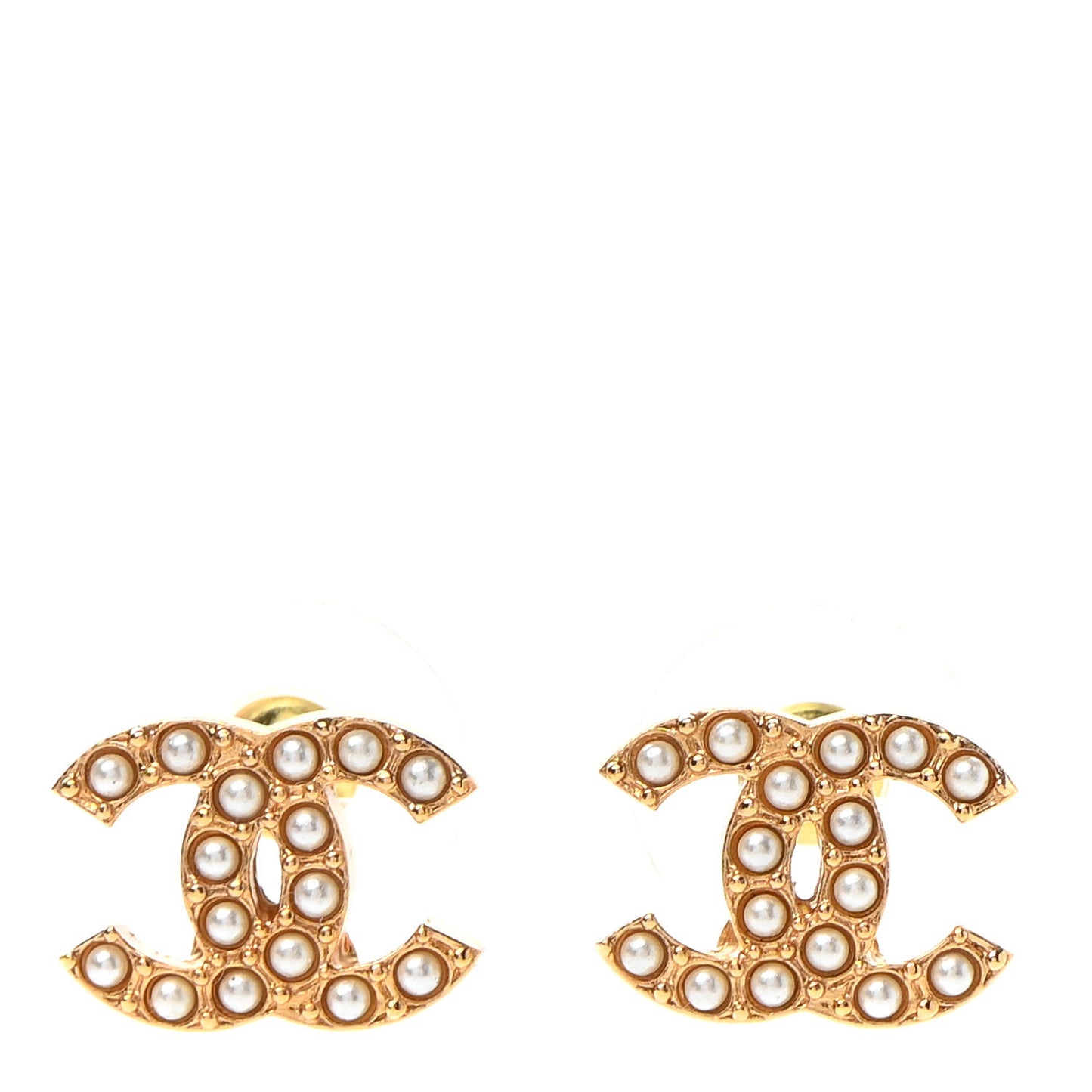 Pearl Studded CC Earrings Gold