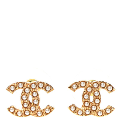Chanel Pearl Studded CC Earrings Gold 1 of 4