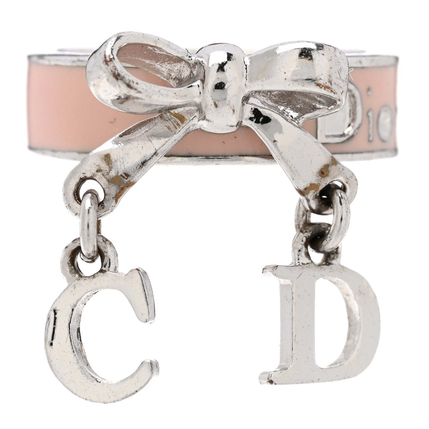 Christian Dior Metal Enamel Bow Ring 49 5 Pink Silver 1 of 5