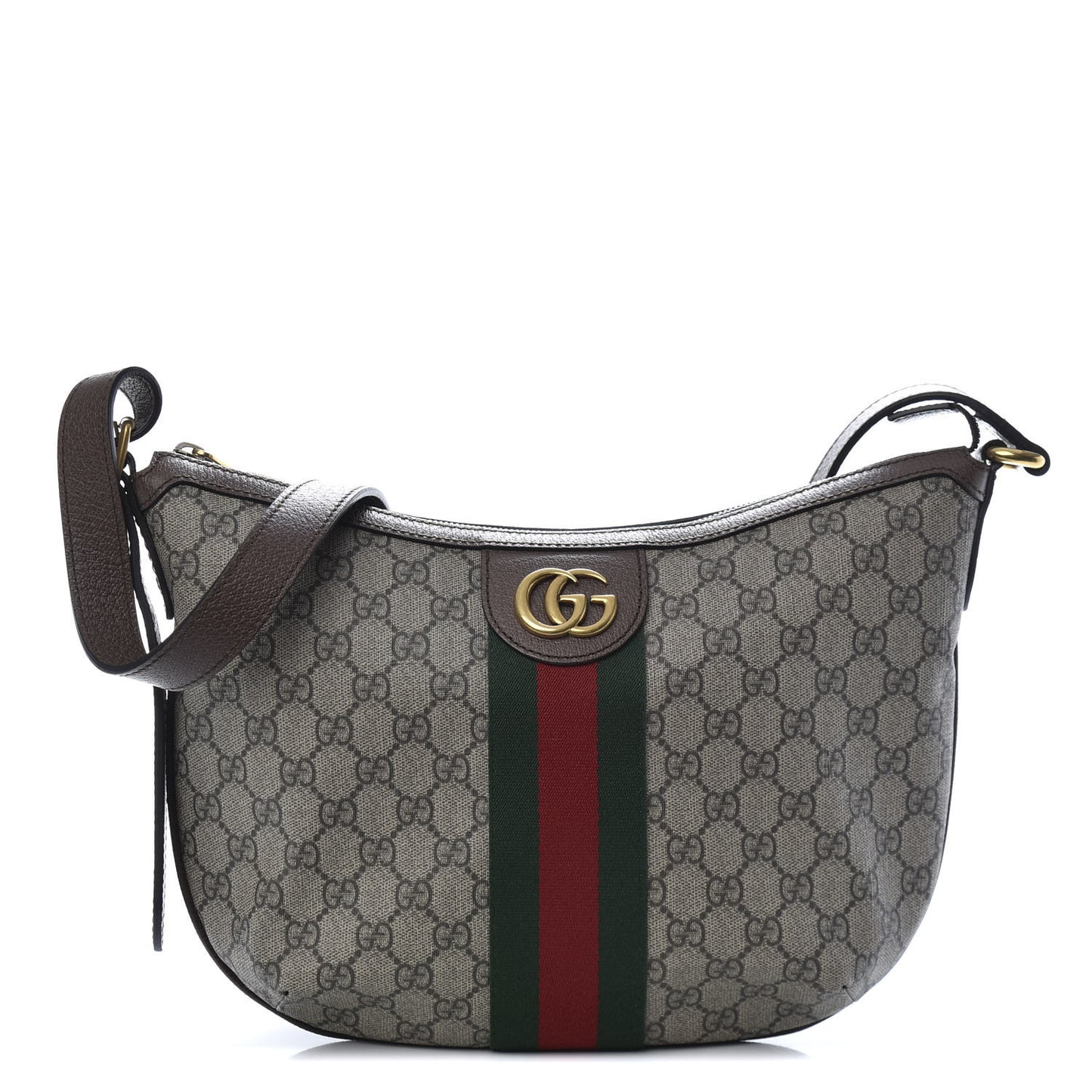 GG Supreme Monogram Web Small Ophidia Half Moon Hobo Brown