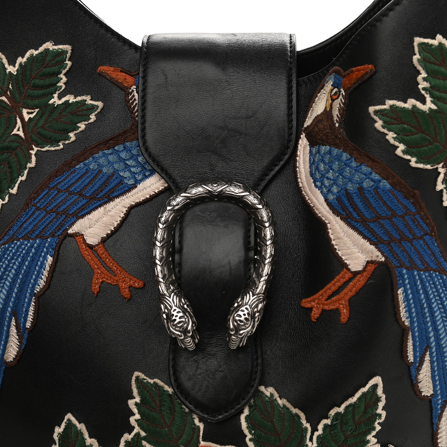 Gucci Calfskin Web Garden Collection Embroidered Medium Dionysus Hobo Black 12 of 14