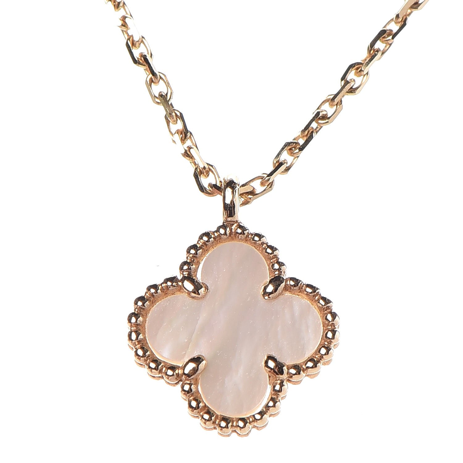 Van Cleef & Arpels 18K Yellow Gold Mother of Pearl Sweet Alhambra Pendant Necklace 4 of 8